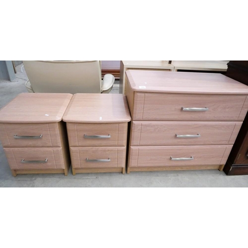 3333 - Simulated Beech Bedroom Suite - Chest & Pair of Bedsides.