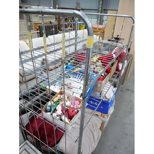 3352 - Wide Metal Three Tier Cage Trolley, approx 130cm wide.