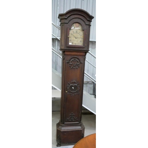 3357 - Continental Oak Longcase Clock with Brass Dial, Antoien Satris of Brussels