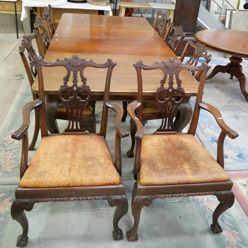 3362 - Extending Dining Table with Two Additional Leaves & Set Eight Heavily Carved Dining Chairs including... 