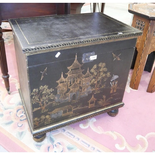 3364 - Oriental Storage Box Painted with Buildings in Landscape, approx 60cm across.