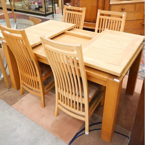 3377 - Modern Oak Dining Table with Additional Leaves & Four Spar back Dining Chairs (table 150cm wide , 25... 