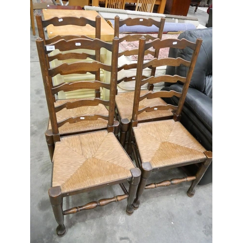 3383 - Set of Four Oak Ladderback Dining Chairs with Woven Seats.