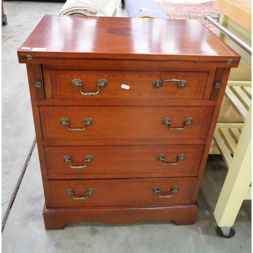 3385 - Modern Inlaid Mahogany Four Drawer Chest with Writing Desk Top, approx  63cm wide.