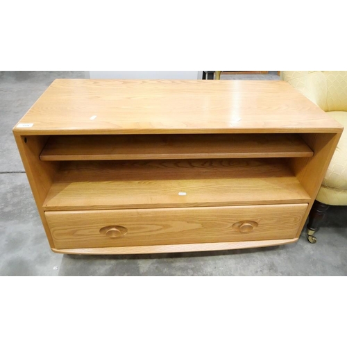 3398 - Ercol Light Oak TV Stand, approx 91cm across.