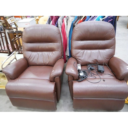 3402 - Pair of Sherborne Brown Leather Electric Riser Reclining Armchairs.