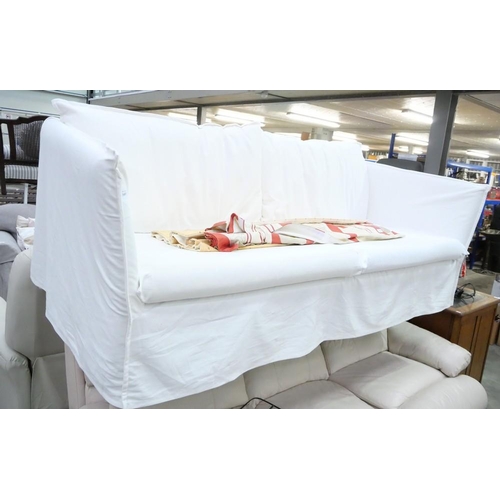 3405 - Modern Tubular Framed Three Seater Settee with Loose White Cover, approx 202cm wide.