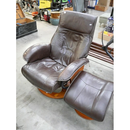 3417 - Leather Swivel Reclining Armchair & A Leather Footstool