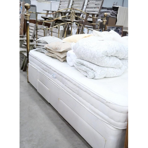 3484 - 2 Single/ Super King Divan Beds & Mattresses With Brass Headboard