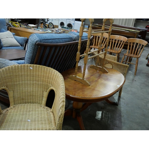 3493 - Mahogany Coffee Table & Pair Of Wicker Chairs