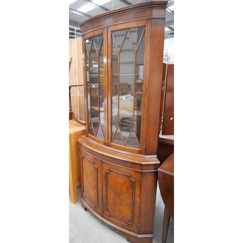 3497 - Good Quality Figured Mahogany Corner Cabinet - two glazed doors above two panel doors, approx 186cm ... 