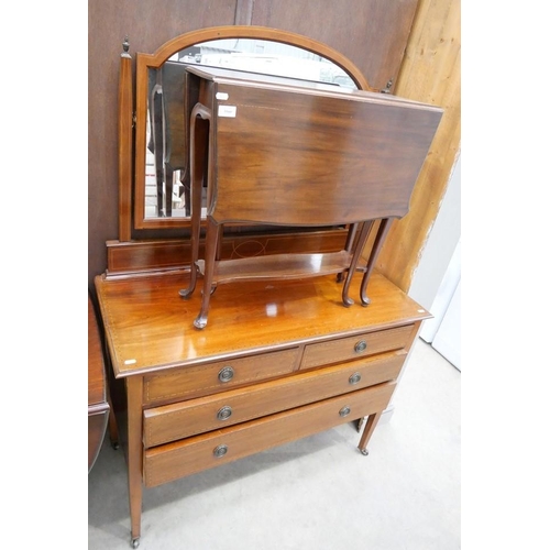 3500 - Good Quality Mahogany Drop Leaf Supper Table & Vintage Inlaid Mahogany 2 over 2 dressing Chest.