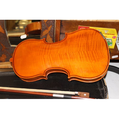 576 - Violin & Bow in Carry Case - 60cm long x 21cm wide.