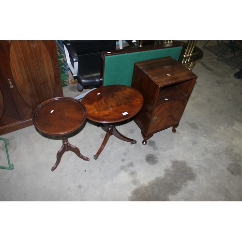 3504 - Two Mahogany Wine Tables & Bedside Cabinet.