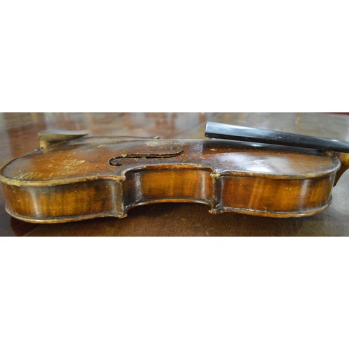 574 - Antique Violin & Bow in Carry Case - 60 long X 21cm wide.