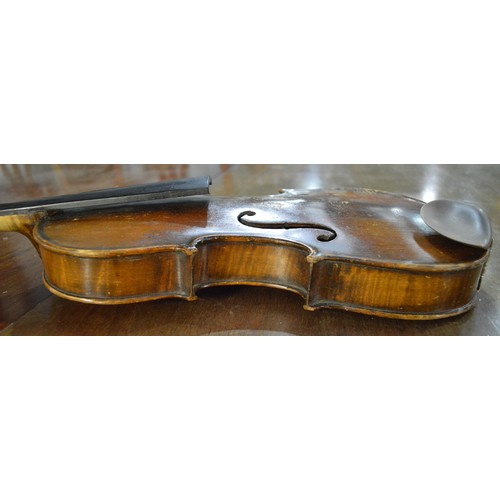 574 - Antique Violin & Bow in Carry Case - 60 long X 21cm wide.