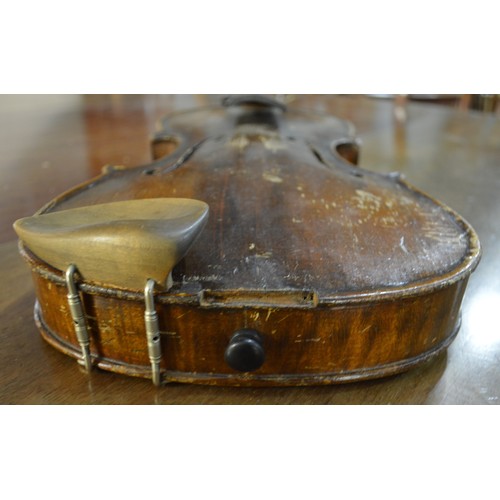 574 - Antique Violin & Bow in Carry Case - 60 long X 21cm wide.