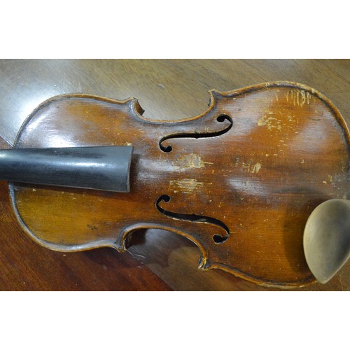 574 - Antique Violin & Bow in Carry Case - 60 long X 21cm wide.