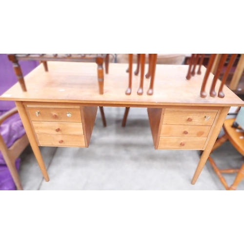 3179 - Six Drawer Teak Desk - approx 120cm wide x 72cm tall x 60cm deep.