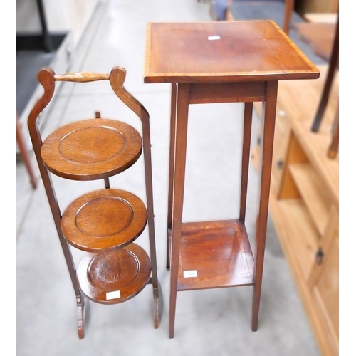 3181 - Inlaid Mahogany Plant Stand & Mahogany Cake Stand