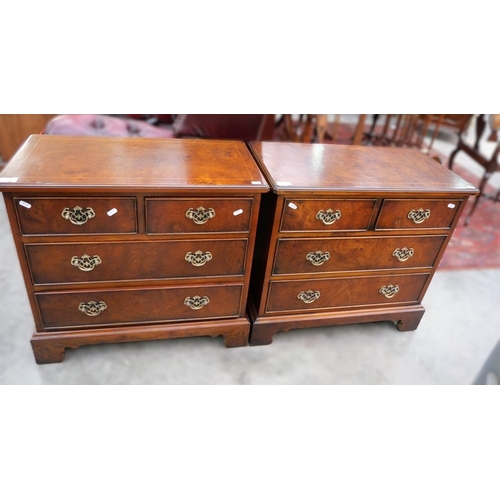 3329 - Fine Pair of Miniature Inlaid Figured Walnut Two Over Two Chests of Drawers, approx W66cm x D36 x H6... 