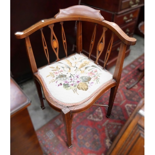 3330 - Edwardian Inlaid Mahogany Corner Chair, AF.