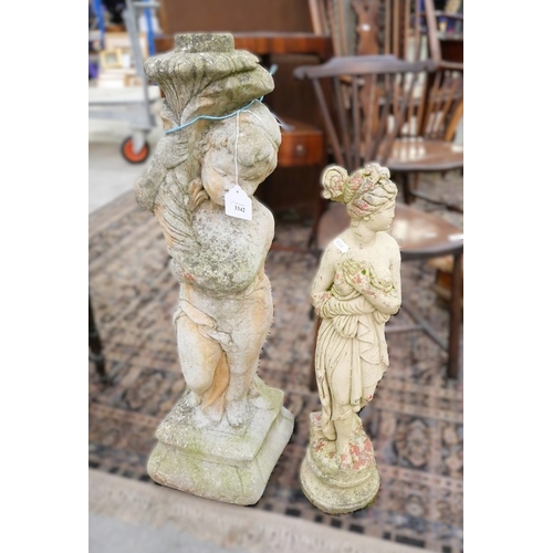 3342 - Reconstituted Stone Bird Bath Pedestal & Greco/Roman Figure.