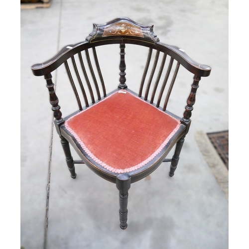 3343 - Late Victorian Inlaid Stained Wood Corner Elbow Chair.