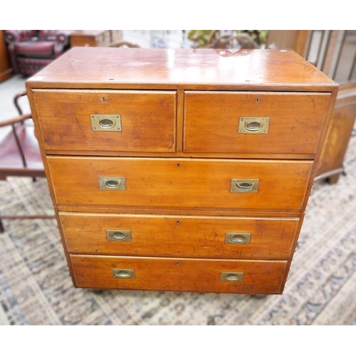 3346 - Mahogany Campaign Chest of Drawers, two over three in two sections, flush brass handles, approx 91cm... 