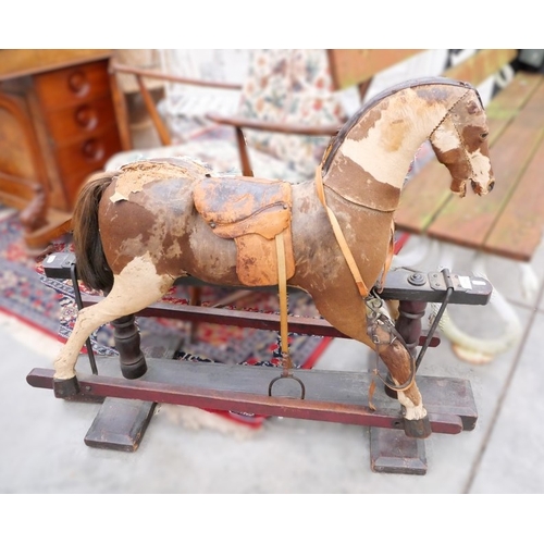 3354 - Child's Vintage Rocking Horse covered in Hide (straw stuffed body) AF.