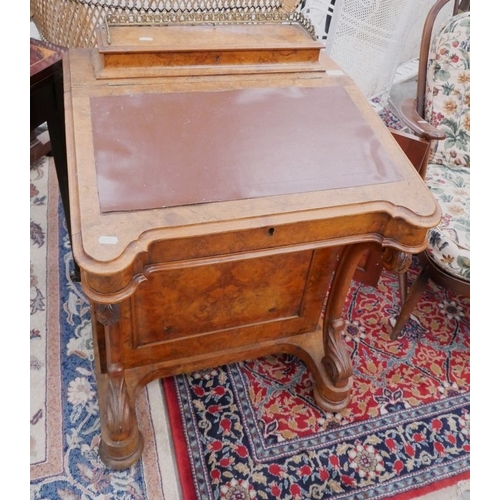 3357 - Antique Walnut Davenport Writing Desk, brass gallery back, flush fitting hidden drawers.