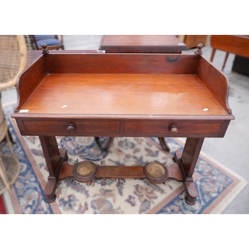 3363 - Antique Mahogany Washstand, two faux drawers, cross stretcher with circular Ewer stands.