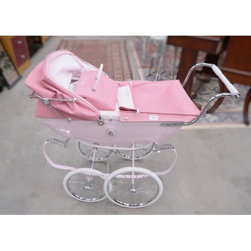 3379 - Childs Pink Silvercross Pram With Matching Changing Bag