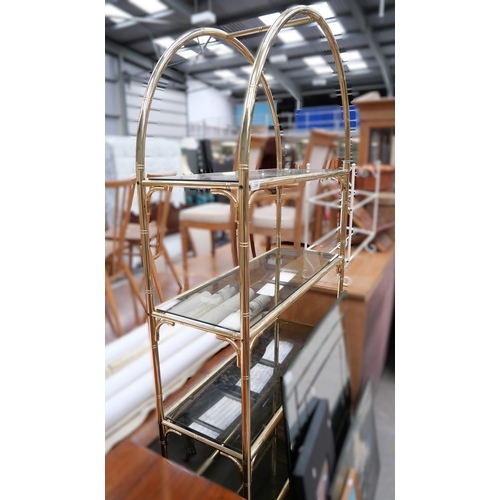 3385 - 5 Tier Brass & Smoked Glass open Storage Shelves