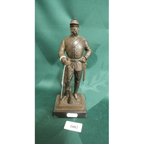 1082 - Cast Metal Military Figure on Slate Base, approx 22cm tall.