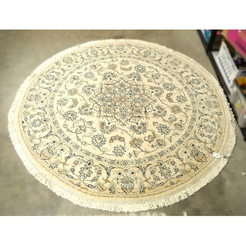 2470 - Circular Fringed Persian Design Wool Rug with Certificate, approx 157cm in diameter.