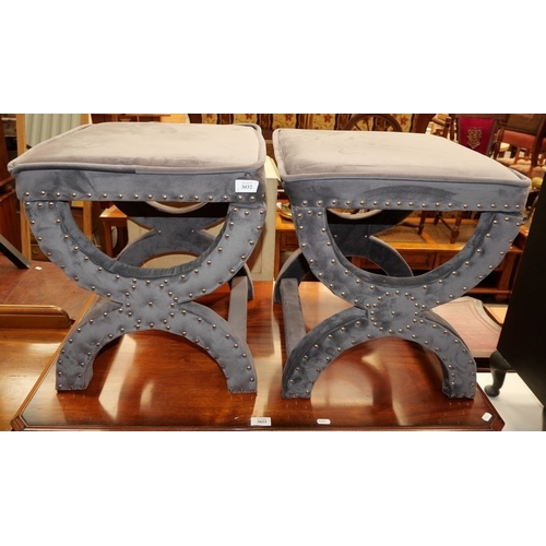3058 - Pair Of Velour Studded Dressing Stools