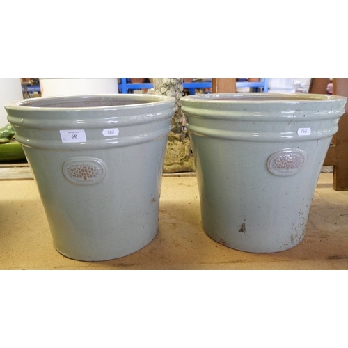 60 - Pair of Green Glazed Plant Pots 30cm tall