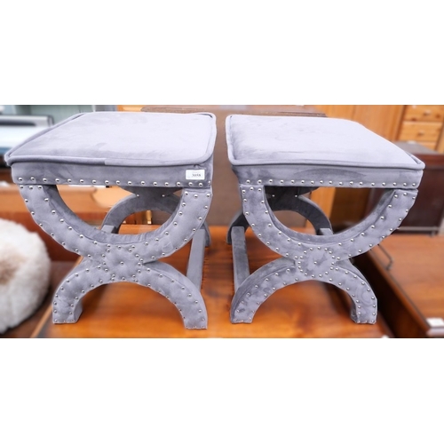3058 - Pair Of Velour Studded Dressing Stools