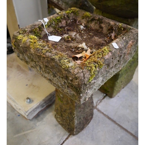 1 - Antique Carved Sandstone Bird Bath, approx 52cm tall.