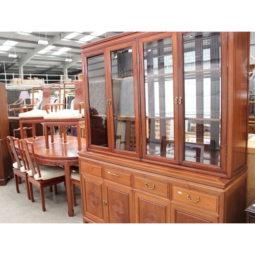3018 - Dining Suite - Chinese Hardwood Extending Table With 2 Extra Leafs and  8 Chairs ( Including 2 Carve... 