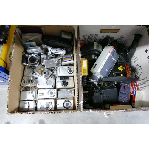 2 Boxes - Assorted Cameras & Attachments