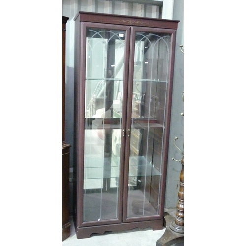3024 - Mahogany Etched Glass Display Cabinet. L 83cm D 38cm H 188cm Approx.