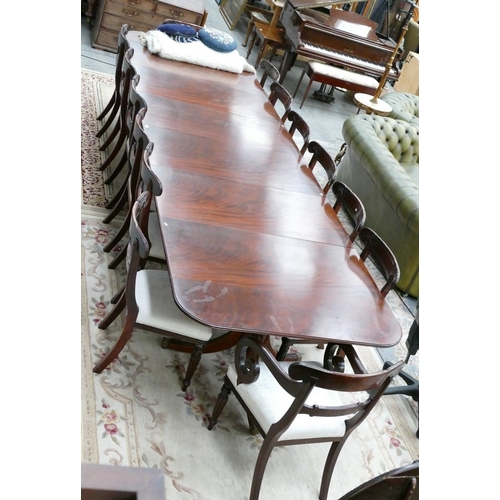 3046 - Mahogany Triple Pedestal Dining Table With Two Additional Leaves , Approx 400cm Long With 14 William... 