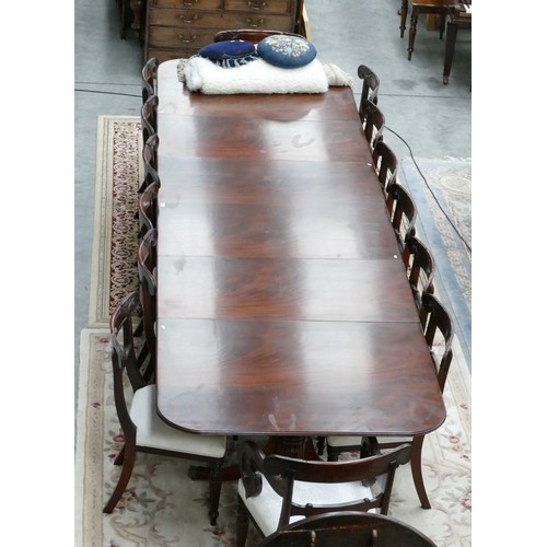 3046 - Mahogany Triple Pedestal Dining Table With Two Additional Leaves , Approx 400cm Long With 14 William... 