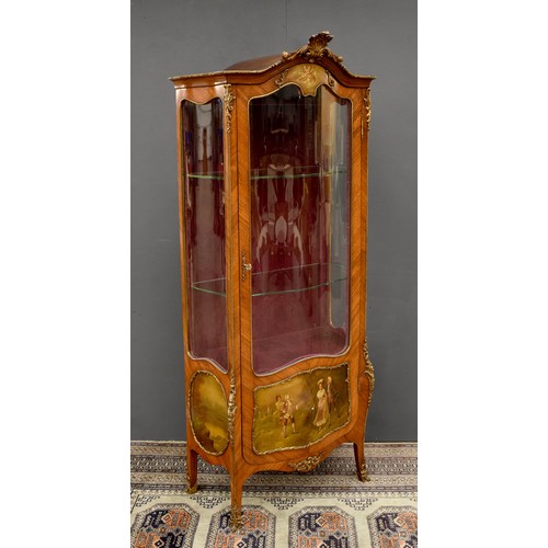 French Kingwood Vitrine Decorated with Hand Painted Panels Ormolu Mounts