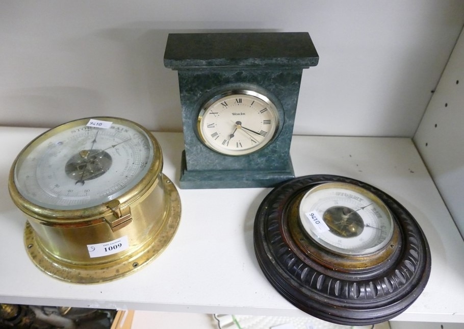 Brass Nautical Style Clock, Aneroid Barometer & Modern Mantel Clock.