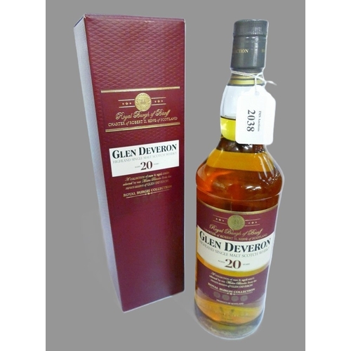 Boxed Glen Deveron Highland Single Malt Scotch Whisky aged 20 years.
