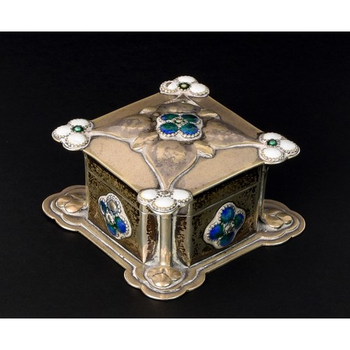 Liberty Cymric Silver & Enamel Box, design attributed to Jessie King / Glasgow School of Art circa 1906, approx 6cm, 2.8oz troy.