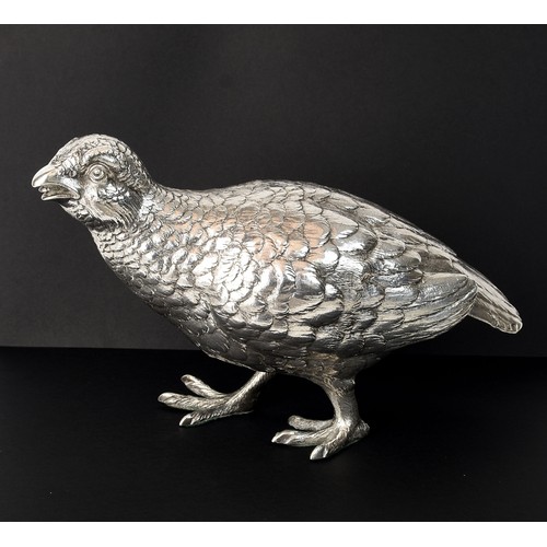 2134 - London Silver Grouse Table Ornament, maker EB, approx 13cm tall, total weight 606g.